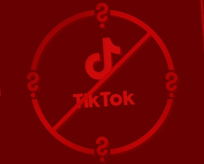 TikTok logo on a phone with caution circle overlayed.
