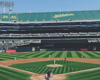 Oakland Athletics game on a clear and sunny day.