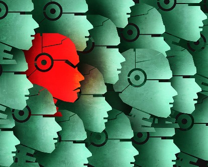 A group of robot heads.