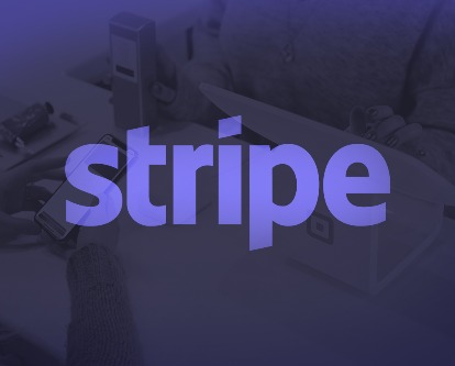 Stripe logo over shopping transaction.