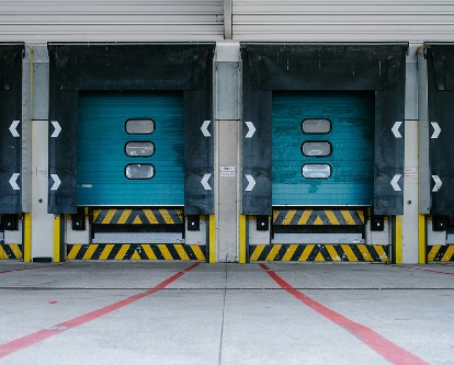 Closed doors at a shipping dock.