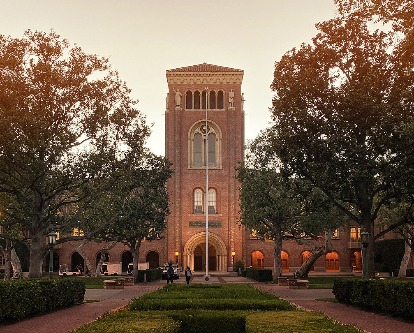 USC Campus at dusk.