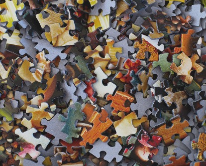 Hundreds of jigsaw puzzle pieces.