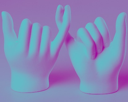 Color duotone image of two model hands forming a pinky promise.