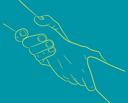 Illustration of two hands holding each other's writs.