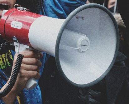 A megaphone at a rally.