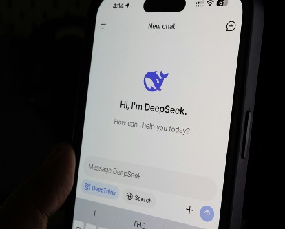 A smartphone with DeepSeek landing page.