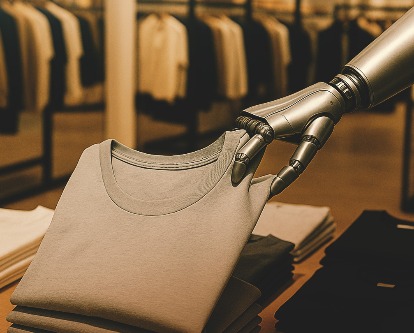 A robot hand selecting a t-shirt.