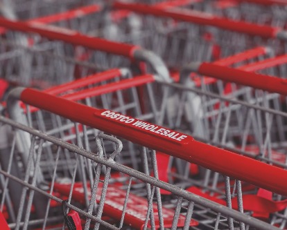 Close up of a Costco shopping cart.
