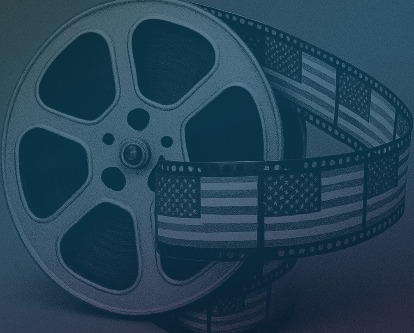 A film reel with each cell showing the American flag.