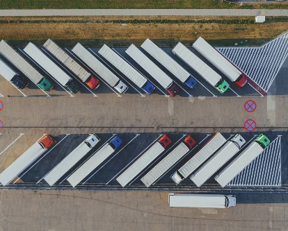 Aerial photo of semi trucks.