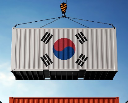 A shipping container with the South Korean flag symbol.