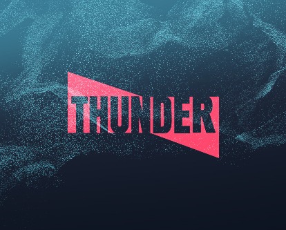 The Thunder logo set atop an abstract digital background.
