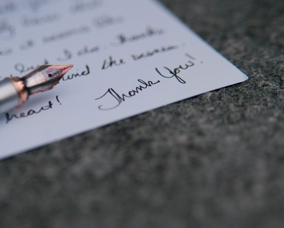 Handwritten thank you note.