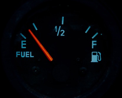 A fuel gauge approaching empty.