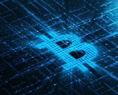 Abstract digital image featuring the Bitcoin logo.