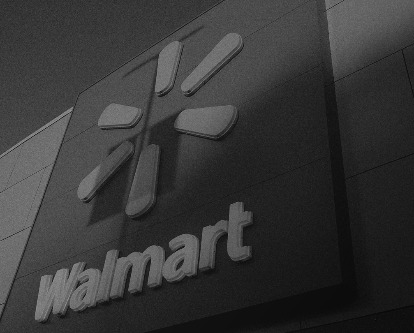 Black and white photo of a Walmart store sign.
