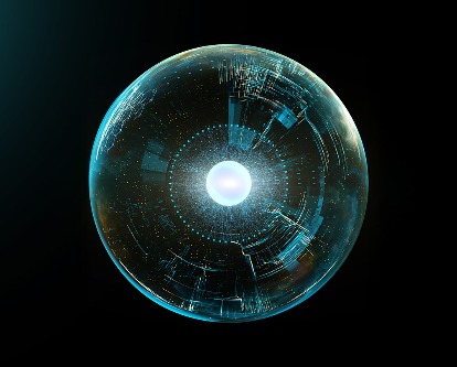 An abstract digital interpretation of an eyeball.