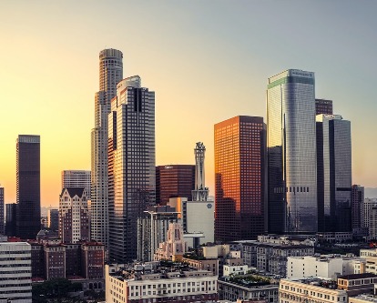 Downtown Los Angeles at sunset.