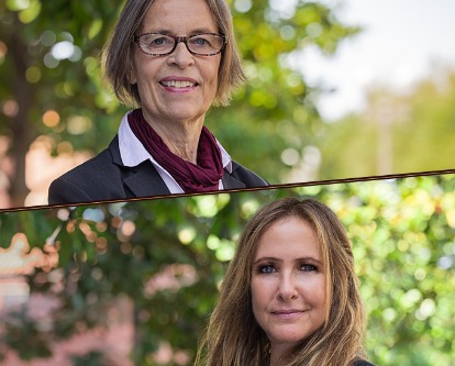 Color photograph of two members of USC Faculty - Marion Philadelphia and Bonnie Chi.