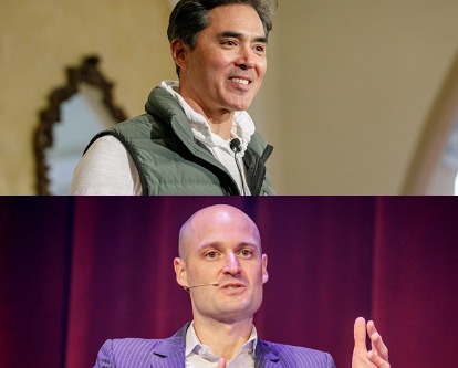 A color photograph showing professors Borquez and Healy.