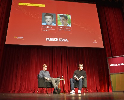 Chris Dixon and Anthony Borquez speaking at the Blockchain Conference